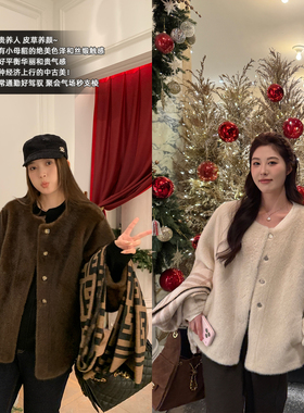 NAZ那子大码冬季小母貂千金中古风毛毛胖mm气质显瘦环保皮草外套