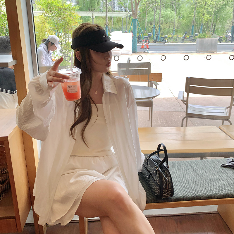NAZ那子大码霜感人棉设计感气质防晒上衣胖mm短裙薄款休闲套装女