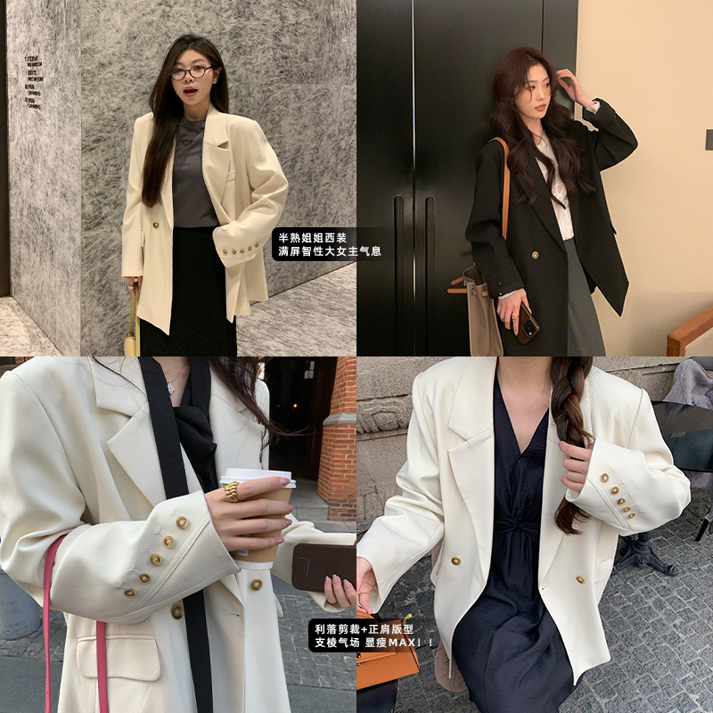 NAZ那子大码秋季新款小众设计感宽松中长款休闲时尚胖mm西装外套