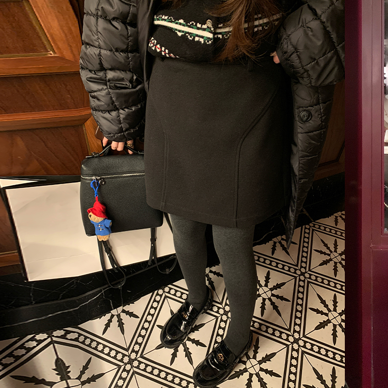 NAZ那子大码冬季新款百搭高腰加厚显瘦A字裙胖mm气质毛呢半身裙