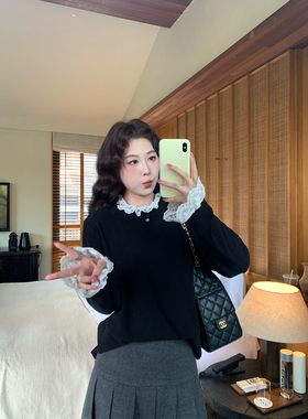 NAZ那子大码冬装灯芯绒双面保暖蕾丝拼接法式打底衫胖mm洋气上衣