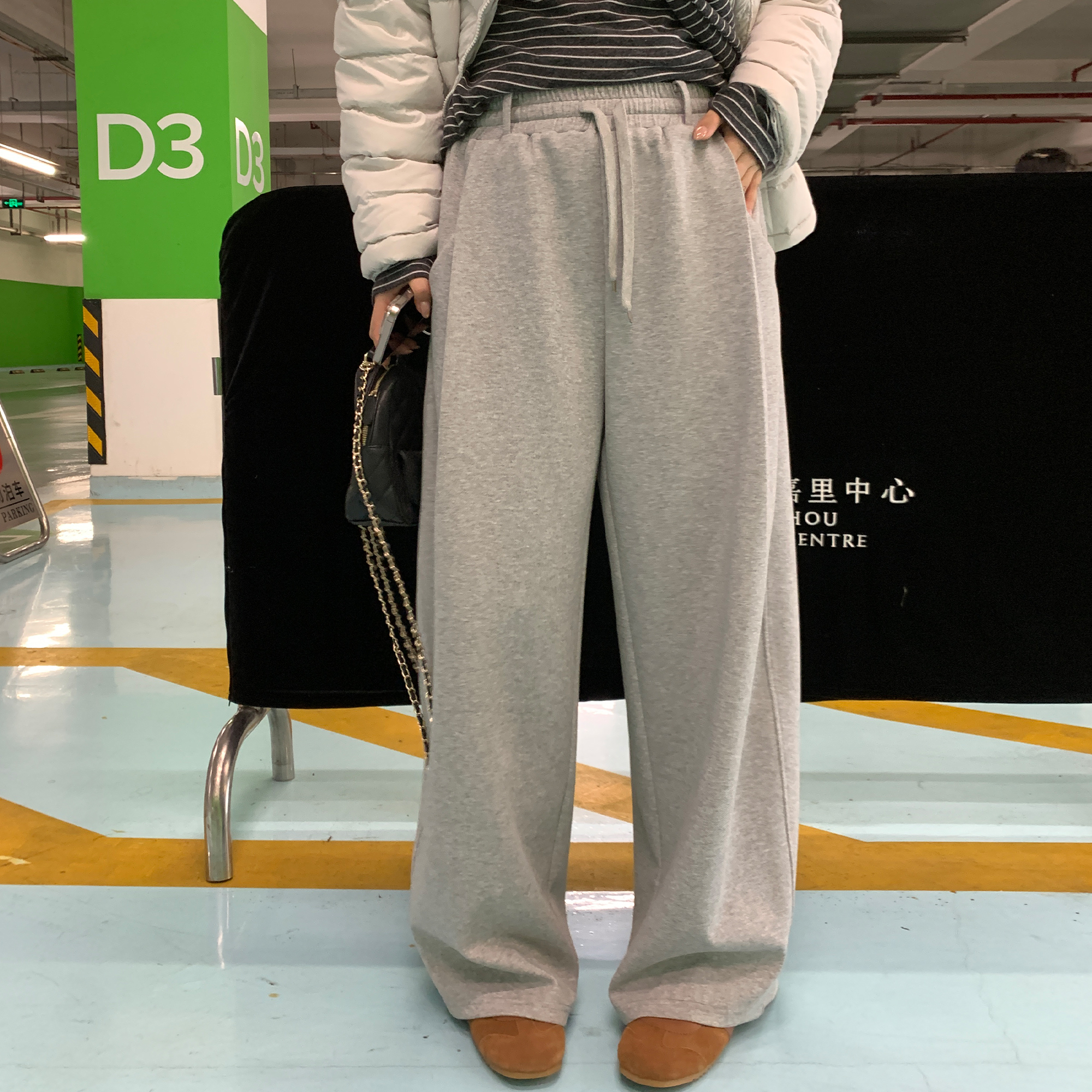 NAZ那子大码秋冬弹力舒适松紧腰休闲直筒卫裤胖mm高腰气质阔腿裤