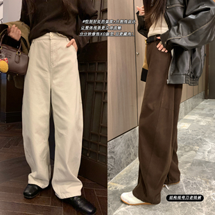 宽松休闲直筒裤 NAZ那子大码 胖mm高腰时尚 全棉分割切线弯刀裤 秋季