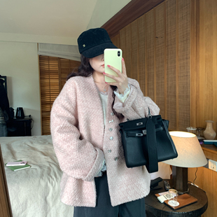 NAZ那子大码 鳞片圈圈呢千金扣小香胖mm气质重工夹棉保暖外套 冬季