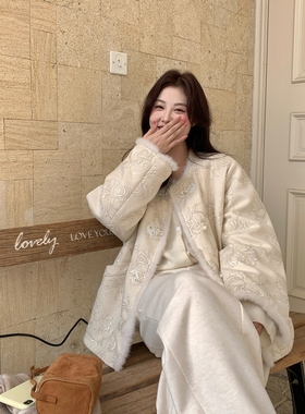 NAZ那子大码冬季真水貂毛刺绣新中式国风胖mm羽绒内胆洋气外套女