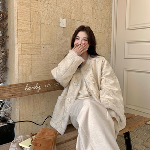 国风胖mm羽绒内胆洋气外套 立体芙蓉花刺绣新中式 NAZ那子大码 冬季