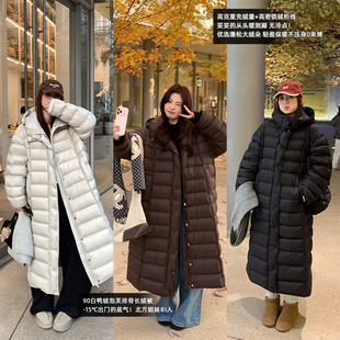 NAZ那子大码冬装90白鸭绒韩版长款过膝排骨泡芙连帽显瘦羽绒服女