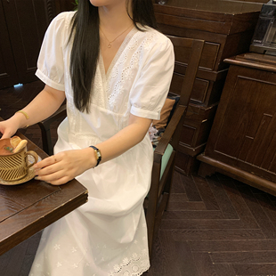 NAZ那子大码 重工显瘦连衣裙女 夏季 全棉定位绣花蕾丝韩系胖mm时尚