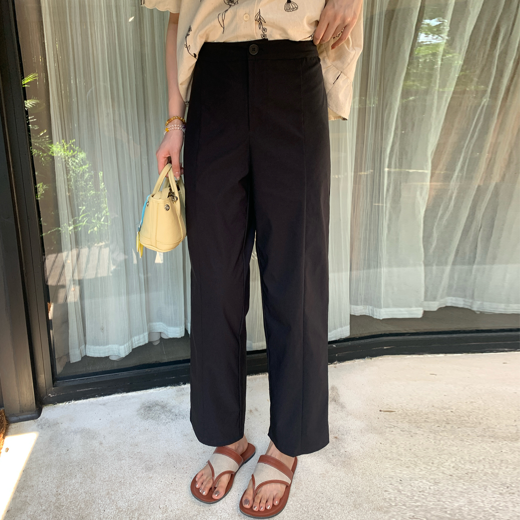NAZ那子大码夏季弹力梭织高腰显瘦开叉裤胖mm显瘦收脚休闲裤女