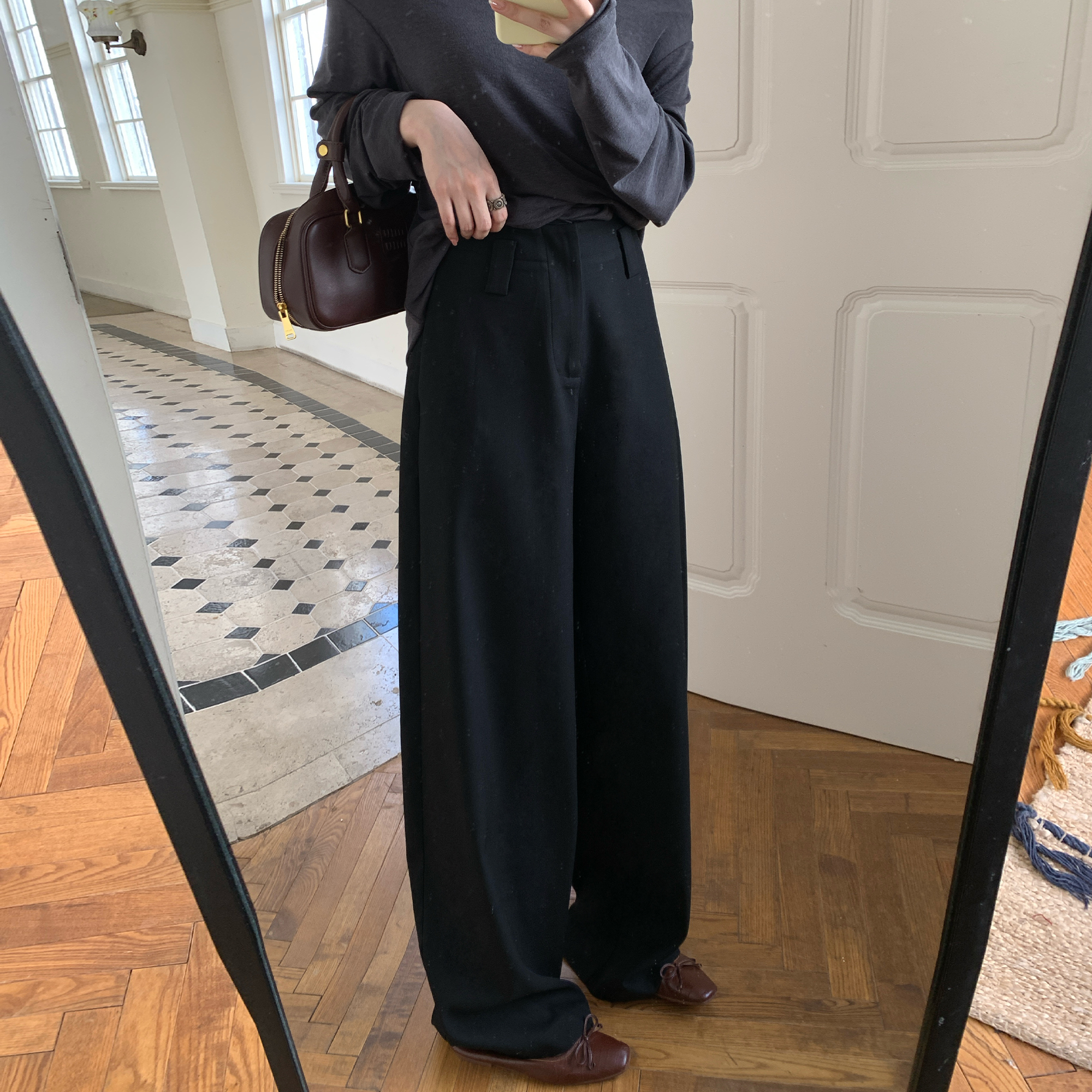 NAZ那子大码秋装极简老钱风弯刀阔形西装裤胖mm时尚直筒休闲裤