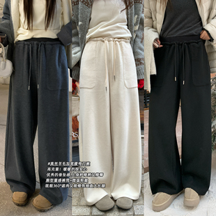 百搭大口袋运动弯刀裤 混纺时尚 真丝羊毛加宽腰弯刀裤