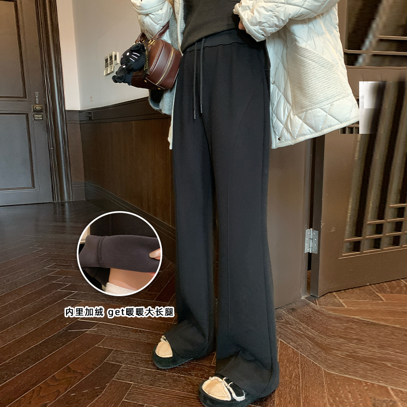 NAZ那子大码冬季设计感高腰显瘦微喇裤胖mm加绒保暖大长腿裤子