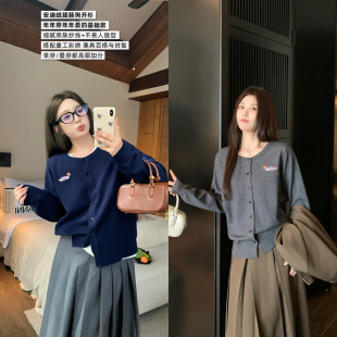 针织衫 NAZ那子大码 洋气长袖 胖mm时尚 早秋安迪绒圆领小狗刺绣开衫