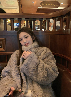 NAZ那子大码冬季时尚立领宽松皮毛一体环保皮草胖mm气质毛毛外套