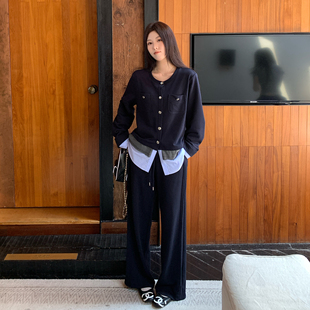 胖mm套装 NAZ那子大码 休闲直筒裤 21支棉单面拼接假两件开衫 秋季