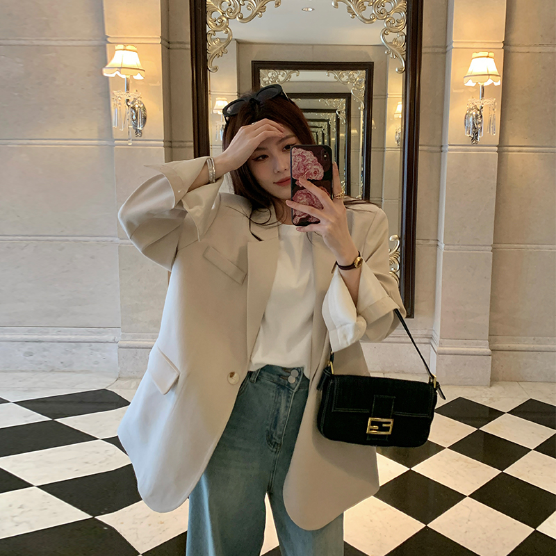 NAZ那子大码秋季新款简约高级感宽松休闲西服胖mm慵懒风气质外套