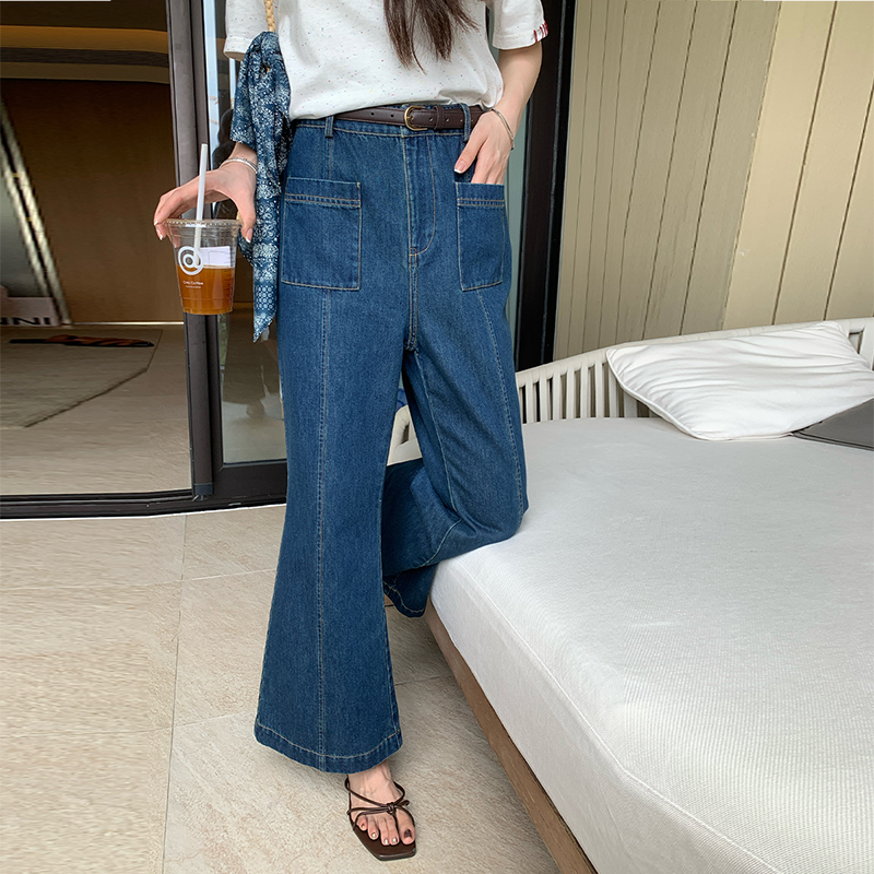 NAZ那子大码全棉慵懒风复古提臀显瘦喇叭牛仔裤胖mm夏季直筒裤女
