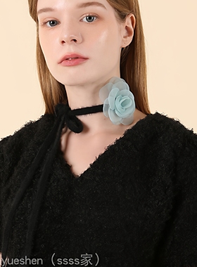 韩系复古黑色玫瑰花项圈