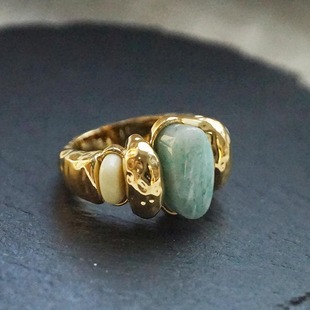 法国小众设计天河石戒指复古度假风欧美风复古时尚中古戒指指环