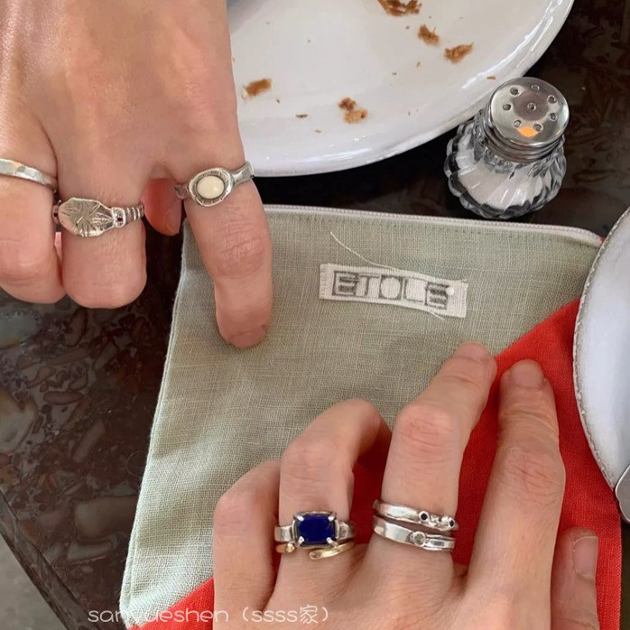 韩国小众设计复古做旧手工感韩国设计师叠戴方块戒指百搭时尚