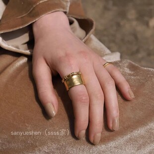 松本惠奈同款双层设计师简约金属戒指女高级感宽版指环大气混搭