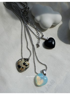 甜酷混搭爱心石头金属链条项链女