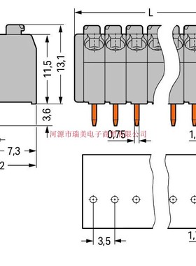 250-102电子元件WAGO连接器PCB接线端子3.5MM间距2极灰色