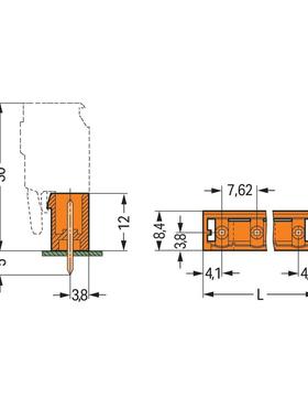 WAGO万可2路7.62MM直向橙色公插座231-732/001-000