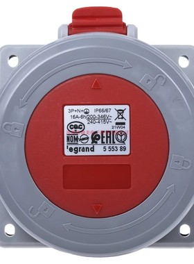 Legrand工业连接器P17面板安装3P+N+E红色16A 415V插座5 553 89