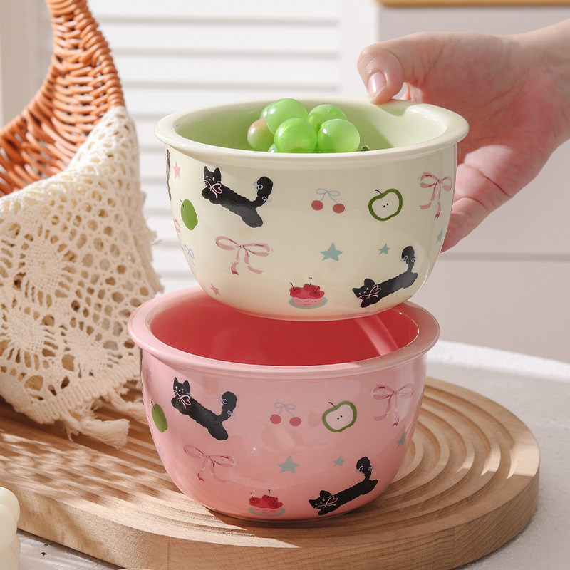 可爱小猫陶瓷早餐碗燕麦碗勺子家用高颜值米饭碗小碗微波炉餐具