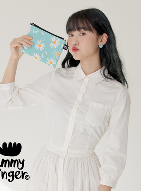 韩国设计师品牌 jammyfinger手拿化妆包便携女护照收纳零钱袋花朵