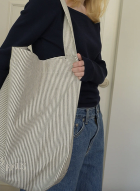 韩国代购MUARMUS单肩包 EcoBag条纹大帆布包小红书ins博主推荐