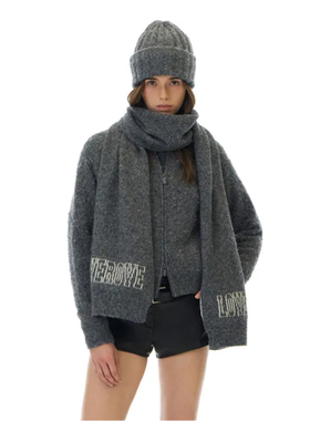 韩国代购秋冬新款GROVE字母深灰色围巾百搭围脖 小红书博主推荐