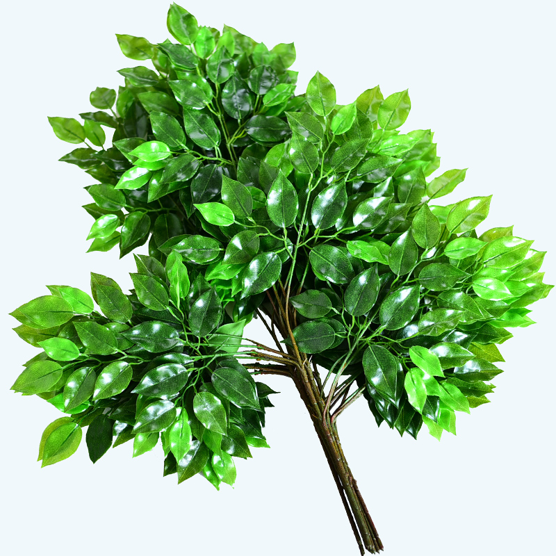 仿真榕树叶过胶塑料绿叶绿色叶子假树叶树枝树干装饰植物绿植造景