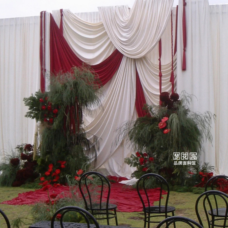 婚礼装饰场景布置香槟系牛奶丝布幔酒店婚庆舞台弹力背景布幔