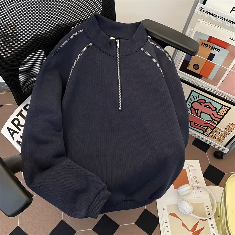 ZYFZ15-P55新款美式复古半高拉链长袖卫衣小众设计宽松休闲外套,男装卫衣,星座1608
