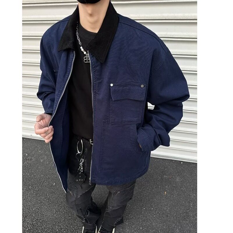 JX3569-P95春季新款翻领外穿拉链藏蓝色底特律工装夹克外套,男装夹克,星座1608