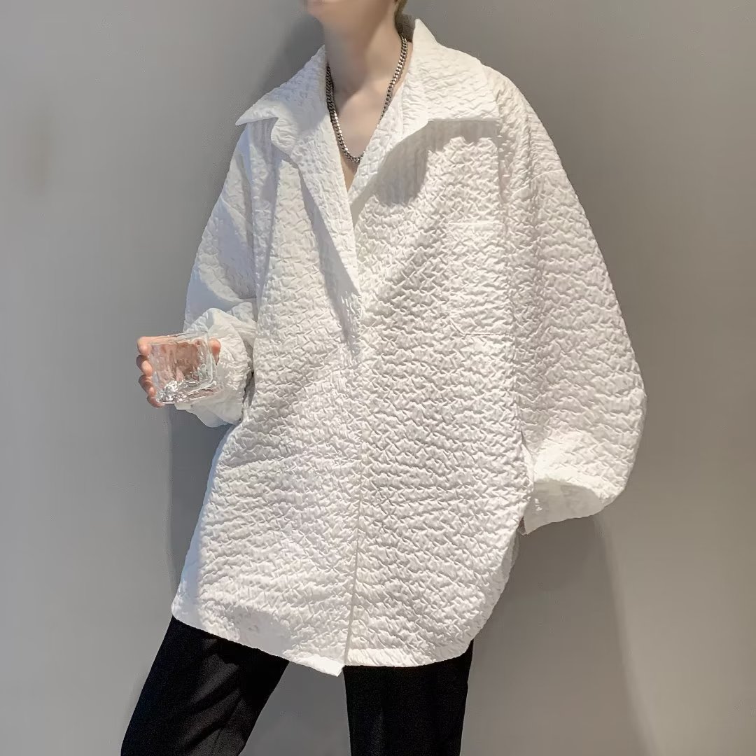 S1422-P40 新款休闲纯色衬衣百搭宽松长袖潮流设计衬衫 主推图片