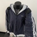 SSQ695-P65运动条纹连帽开衫卫衣外套复古宽松休闲双面穿夹克，男装夹克，星座1608