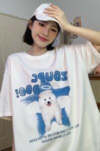 B2267-P35 夏季新款韩复古五角星小狗简约印花短袖t恤图片
