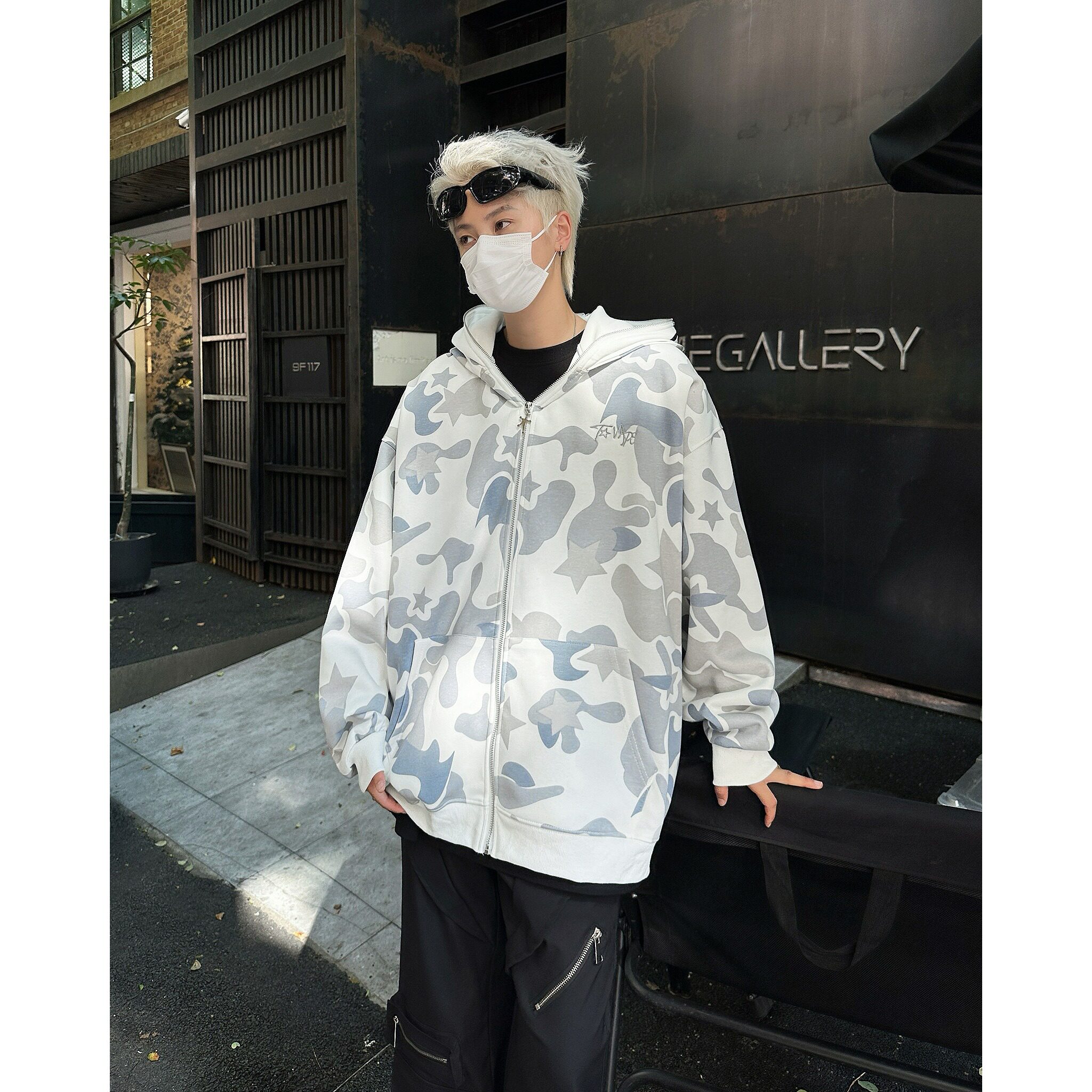 GCY805-P50美式高街双帽迷彩鲨鱼拉链卫衣外套hipho潮牌情侣帽衫,男装卫衣,星座1608
