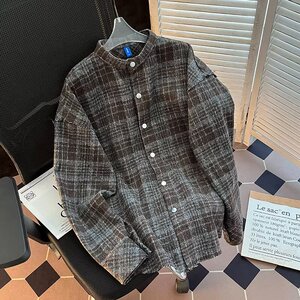 XCX341-P53 复古经典格子衬衫长袖日系宽松休闲翻领衬衣外套潮ins图片