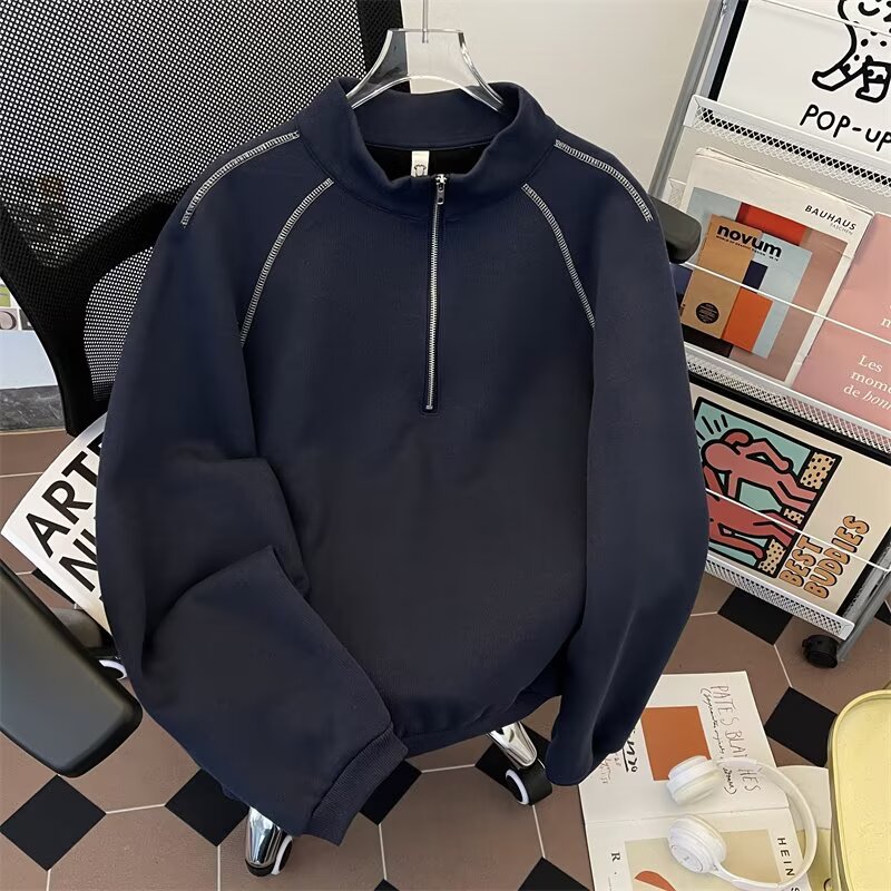 ZYFZ15-P55新款美式复古半高拉链长袖卫衣小众设计宽松休闲外套,男装卫衣,星座1608