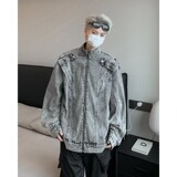 CLH1237-P75美式做旧重工水洗牛仔外套潮流设计感街头机车夹克，男装夹克，星座1608
