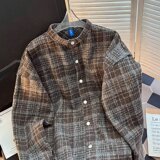 XCX341-P53复古经典格子衬衫长袖日系宽松休闲翻领衬衣外套潮ins，男装衬衫，星座1608