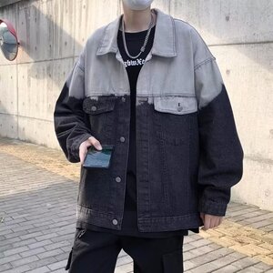 V1799-P58 春季新款扎染拼色牛仔外套男宽松oversiza潮牌夹克图片