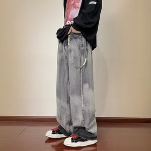V1444-P53 美式ins高街扎染做旧牛仔裤新款潮牌宽松阔腿长裤图片