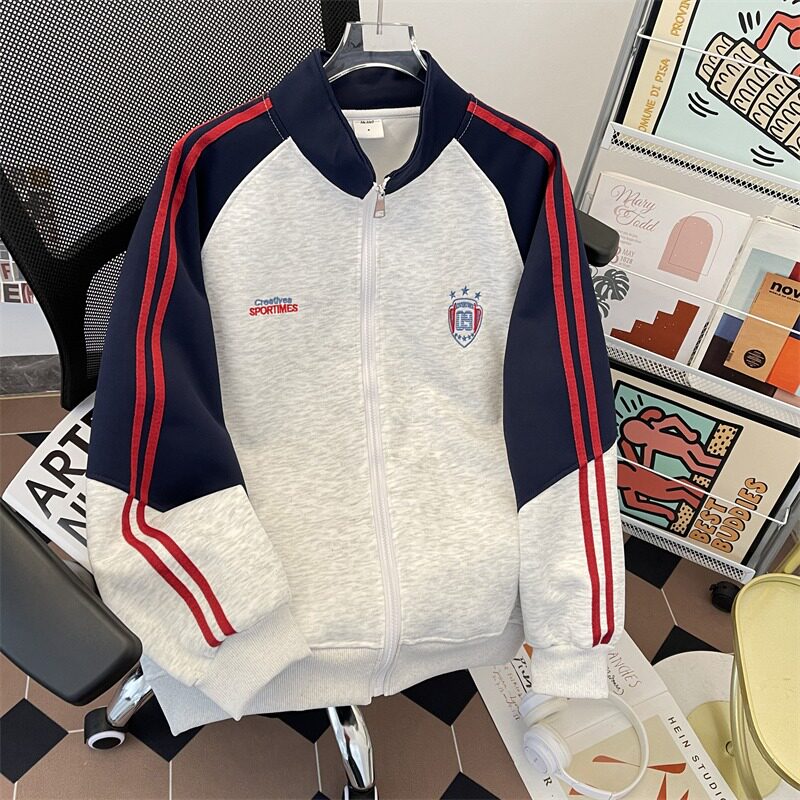 HYY187-P58 春季新款撞色刺绣立领开衫卫衣潮牌宽松休闲外套潮流图片