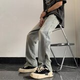 V1950-P48水洗高街修身小脚牛仔裤百搭拉链直筒裤，男装牛仔裤，星座1608