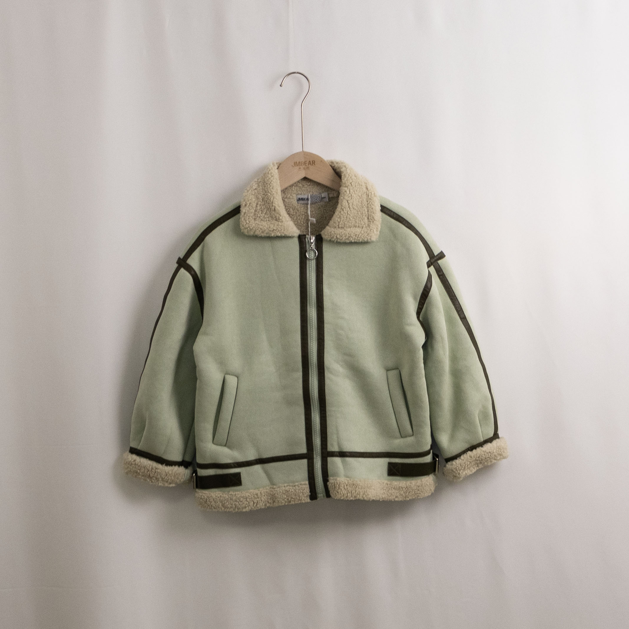 杰米熊加绒秋冬翻领仿皮草外套